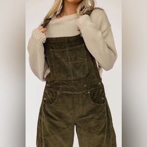 Free People Olive Corduroy Overalls